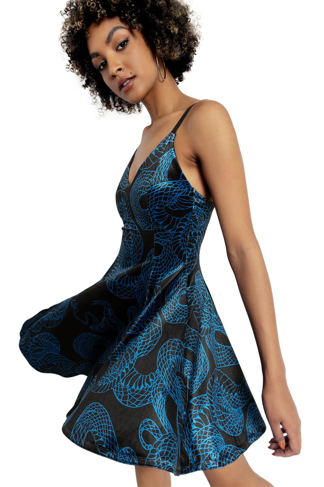 Blue Venomous Velvet Strappy Mini Dress Side