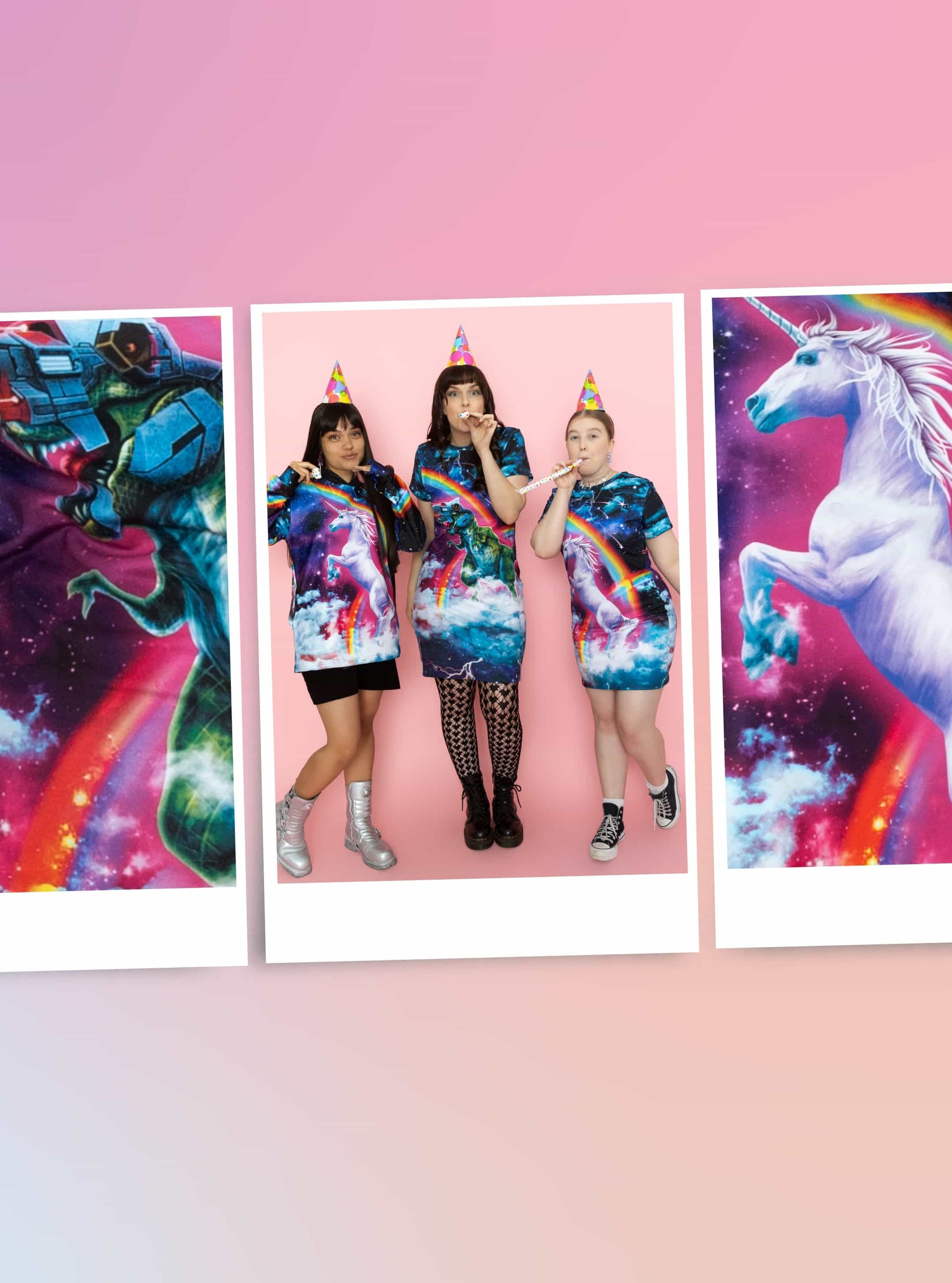 HELL YEAH! BlackMilk is turning 15. Is it really a celebration without a unicorn battling a robot dinosaur? HELL NO! Shop our iconic print in 3 new styles