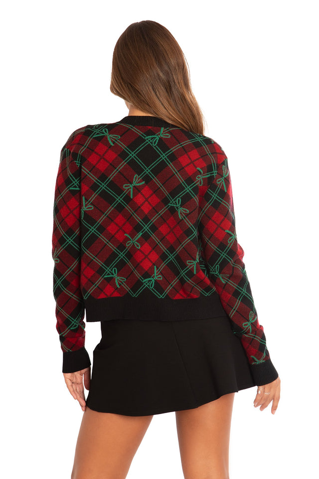 BlackMilk Clothing - Christmas Collection - Wreck The Halls - Bow Tartan Cropped Cardigan