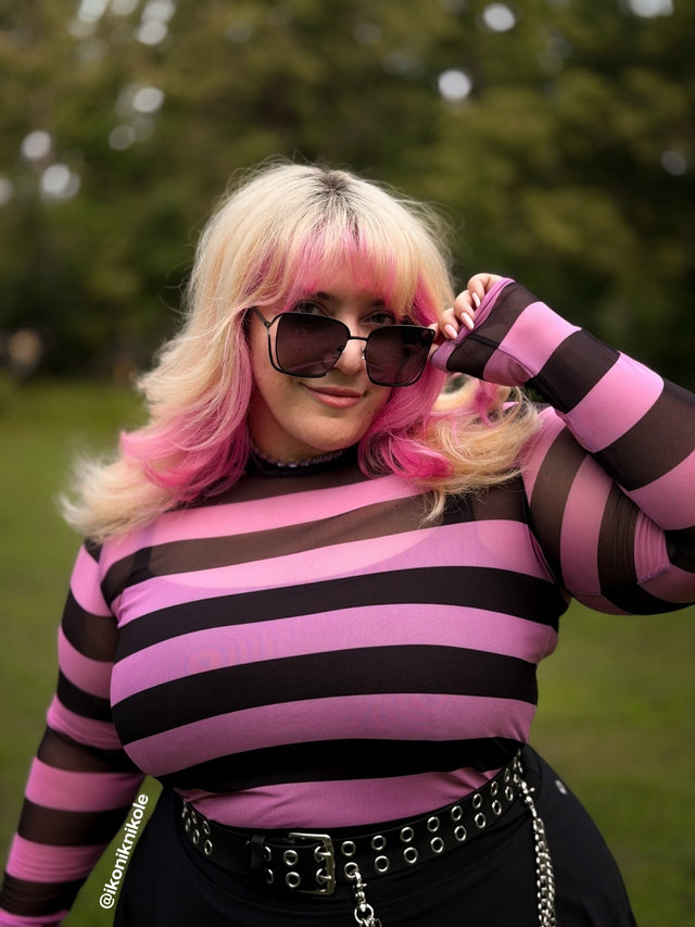 Bubblegum Bandit Sheer High Neck Long Sleeve Top