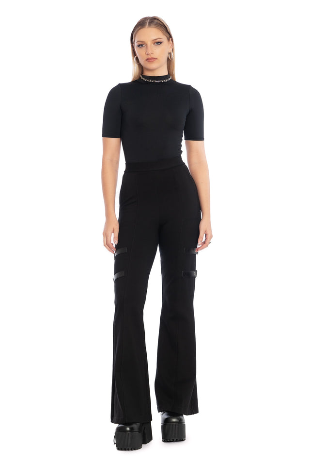 Buckle Up High Waisted Flare Pants