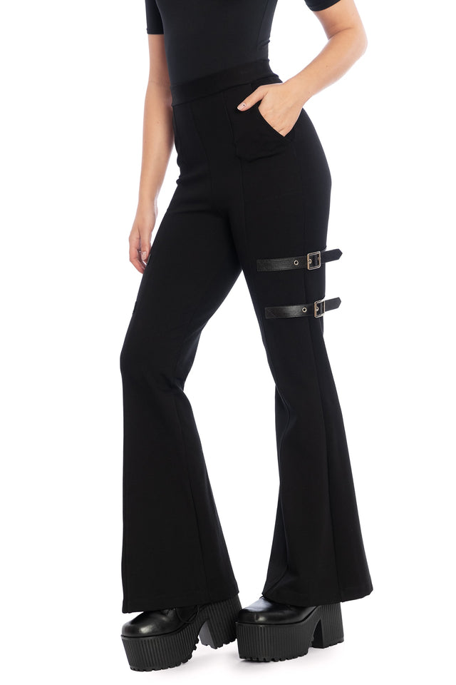 Buckle Up High Waisted Flare Pants