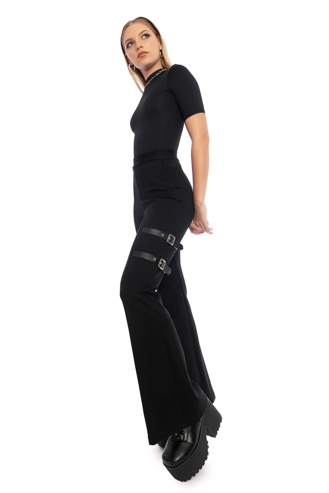 Buckle Up High Waisted Flare Pants