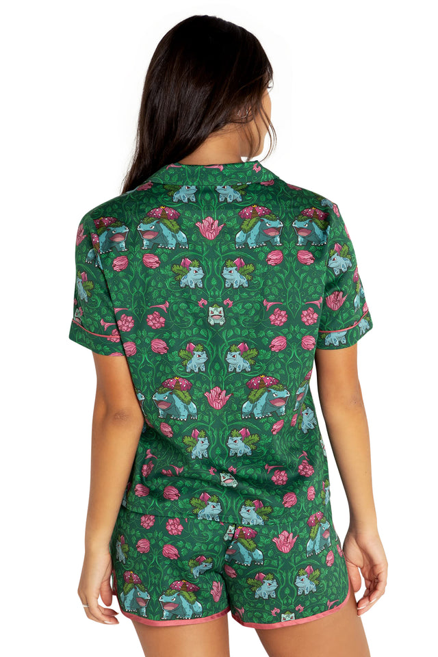 Bulbasaur Evolution Soft Button Up Sleep Shirt Back