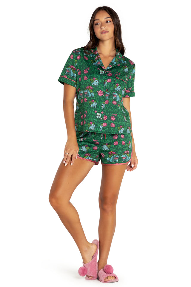 Bulbasaur Evolution Soft Button Up Sleep Shirt Front