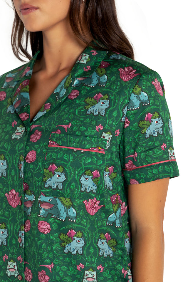 Bulbasaur Evolution Soft Button Up Sleep Shirt Print