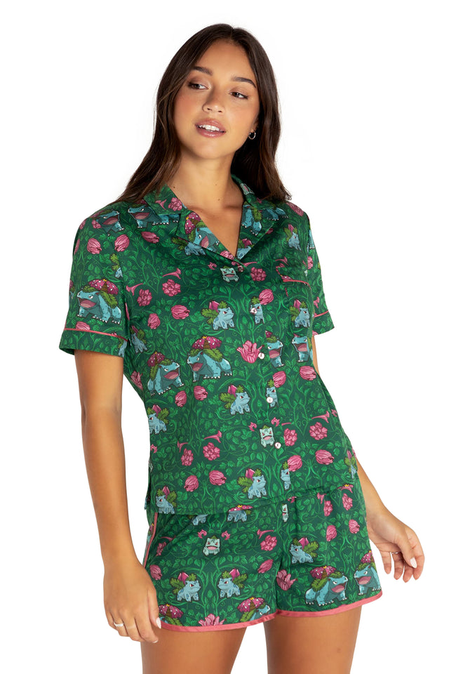 Bulbasaur Evolution Soft Button Up Sleep Shirt Side