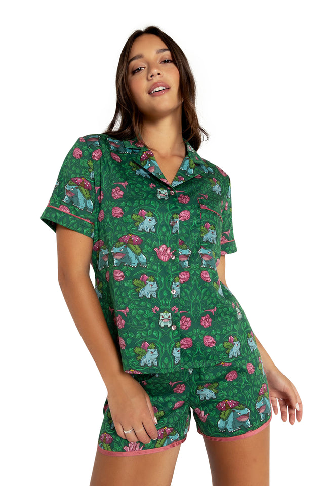 Bulbasaur Evolution Soft Button Up Sleep Shirt Wide