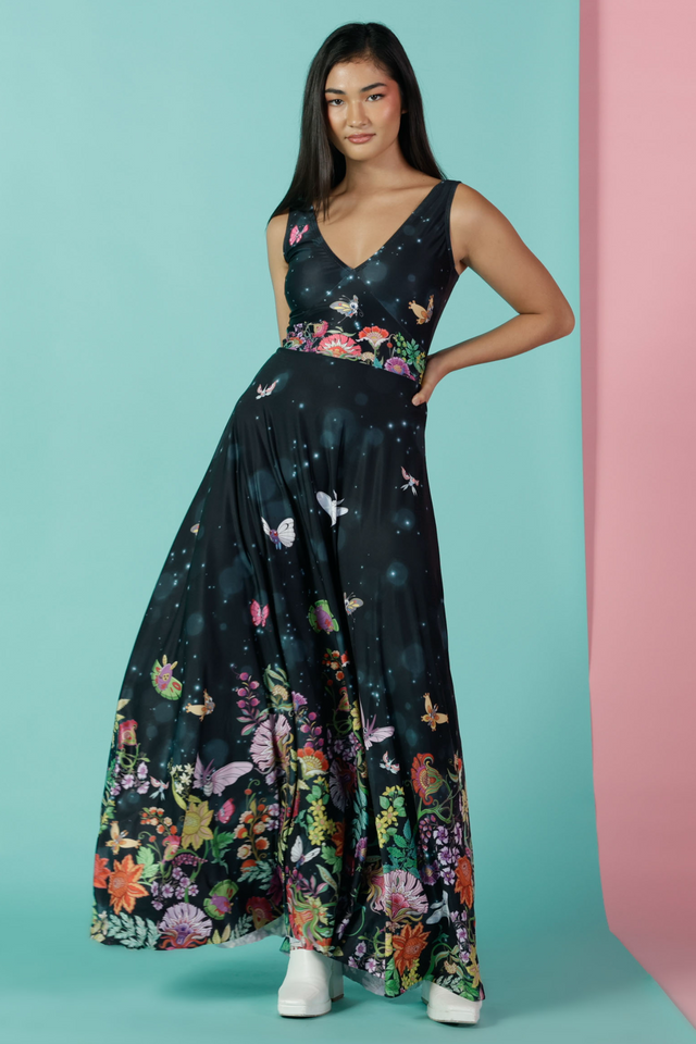 Butterfly Garden Bow Back Maxi Dress