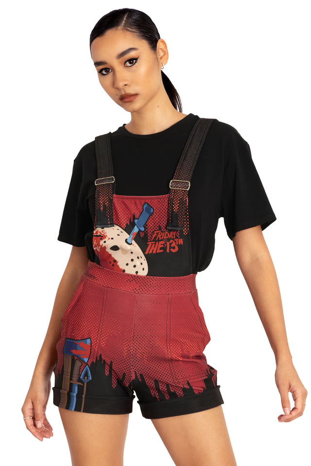 BlackMilk Clothing x Warner Brothers Friday 13th - Camp Blood Short Overalls - Warner Bros. Merchandise - Collaboration apparel - Licenced.