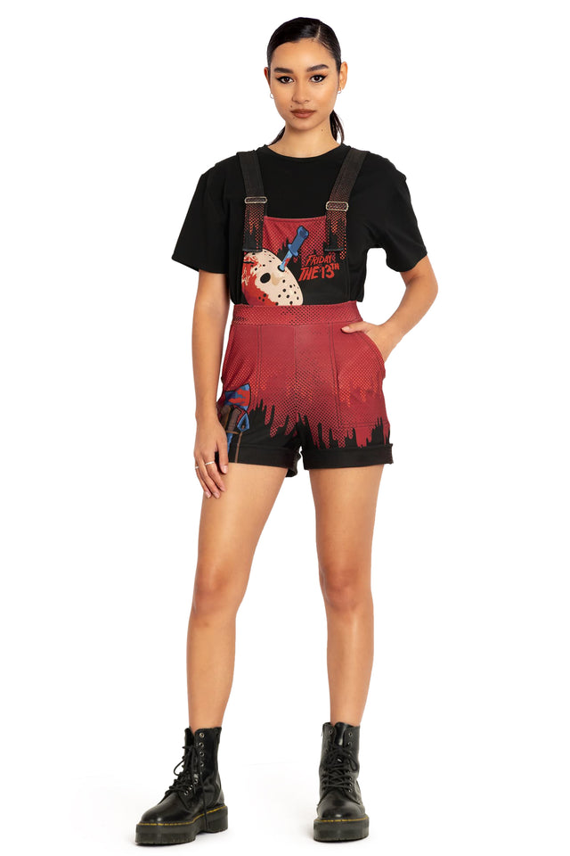 BlackMilk Clothing x Warner Brothers Friday 13th - Camp Blood Short Overalls - Warner Bros. Merchandise - Collaboration apparel - Licenced.