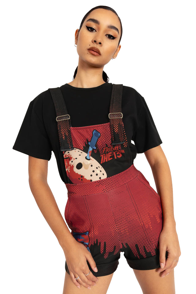 BlackMilk Clothing x Warner Brothers Friday 13th - Camp Blood Short Overalls - Warner Bros. Merchandise - Collaboration apparel - Licenced.