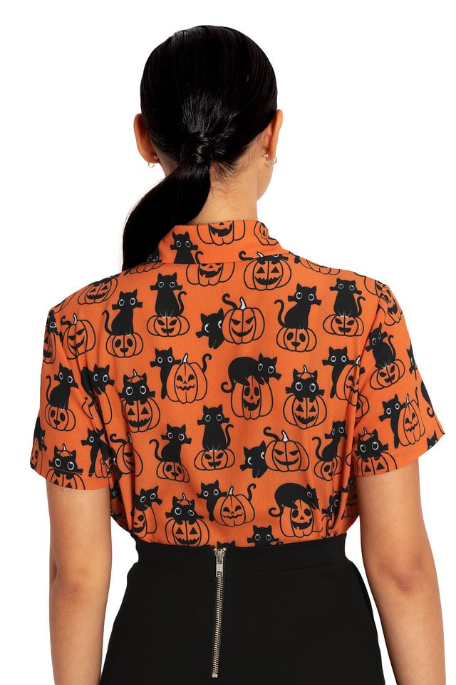 BlackMilk Clothing - Cat O Lantern Cute As A Button Shirt