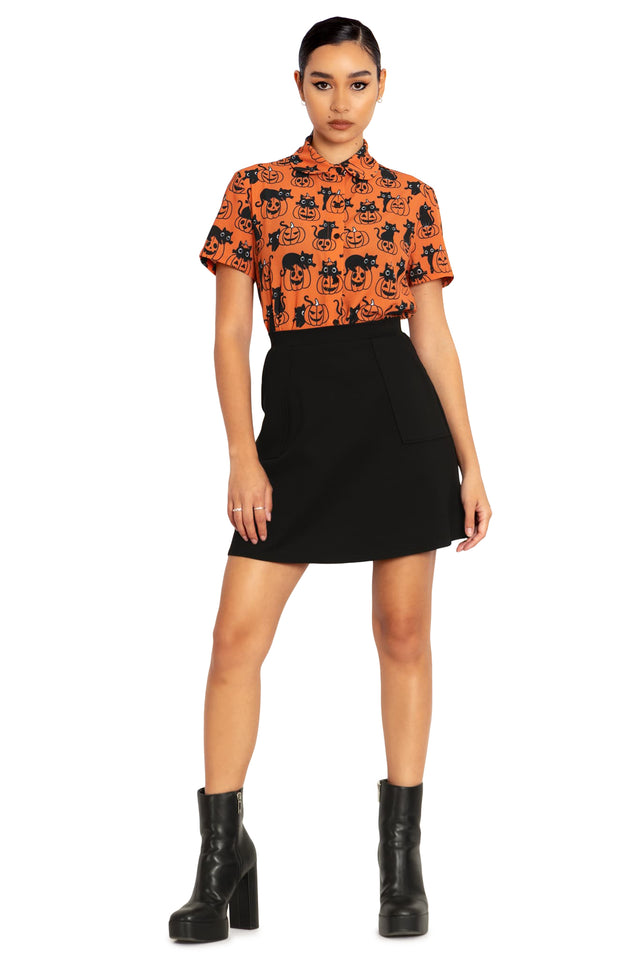 BlackMilk Clothing - Cat O Lantern Cute As A Button Shirt