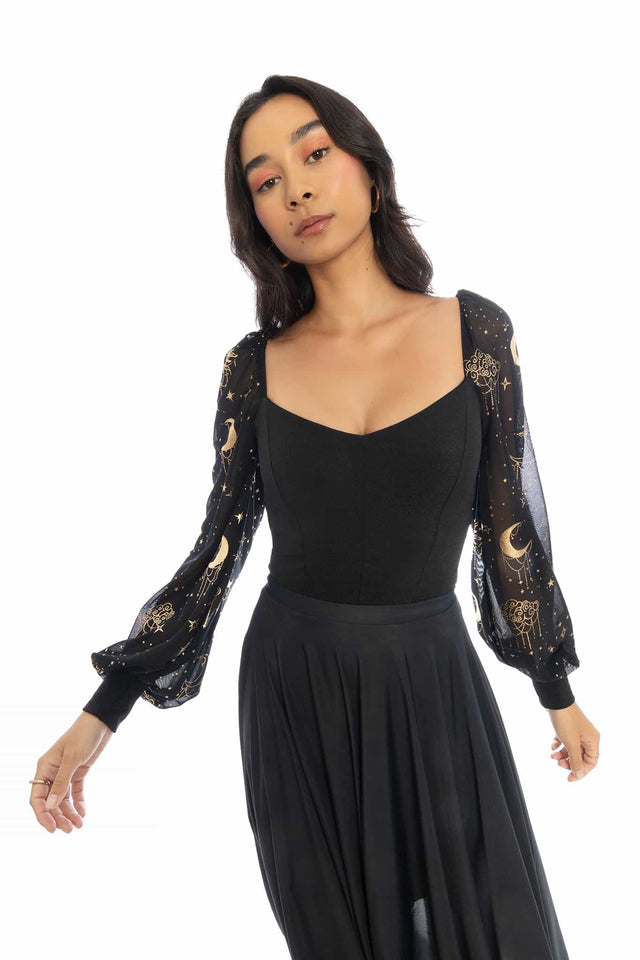 Celestial Chandelier Sheer Sleeve Bodysuit - Limited BlackMilk Clothing Celestial Chandelier Sheer Sleeve Bodysuit - Limited BlackMilk Clothing