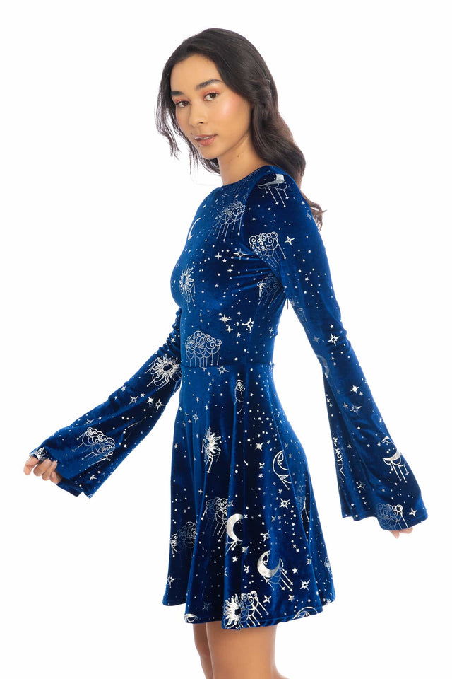 Celestial Chandelier Velvet Flare Sleeve Lace Back Dress - Limited BlackMilk Clothing Celestial Chandelier Velvet Flare Sleeve Lace Back Dress - Limited BlackMilk Clothing