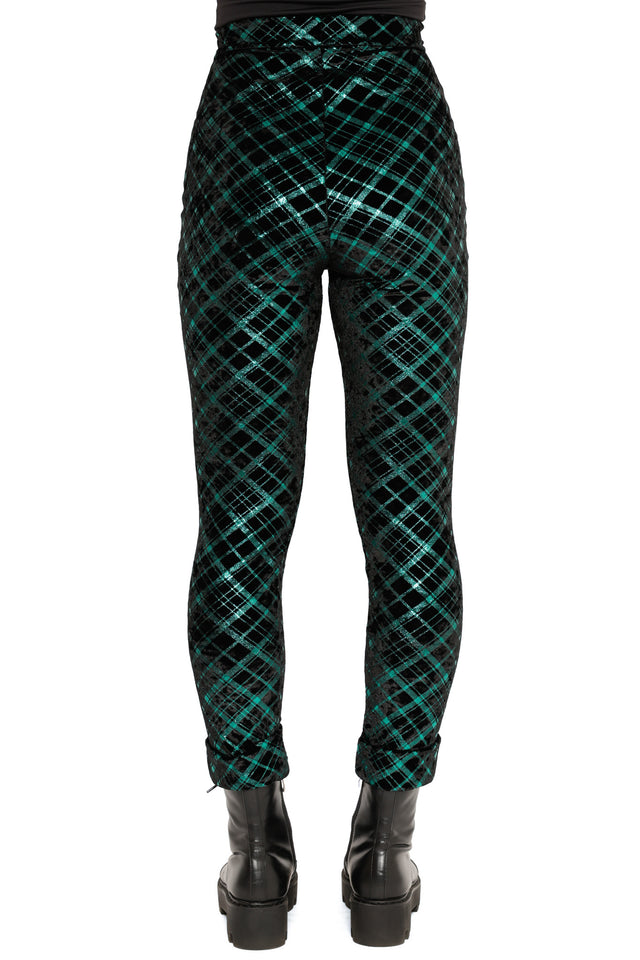 women’s green foil fabric pants festive style