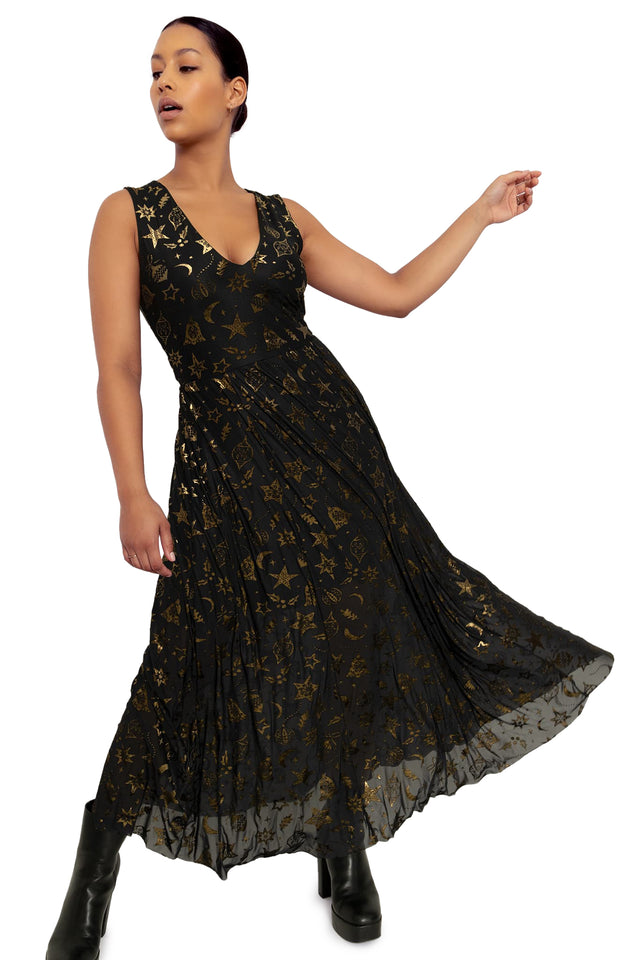 BlackMilk Clothing - Christmas Baubles Burned Velvet V Neck Maxi Dress
