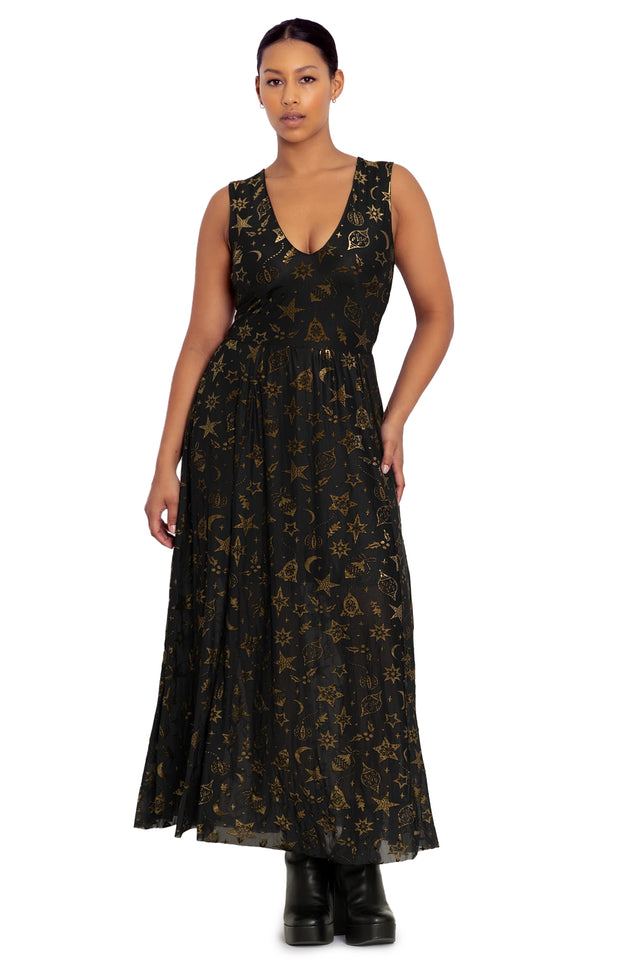 BlackMilk Clothing - Christmas Baubles Burned Velvet V Neck Maxi Dress