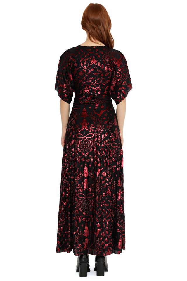 red burned velvet kimono style maxi dress by BlackMilk