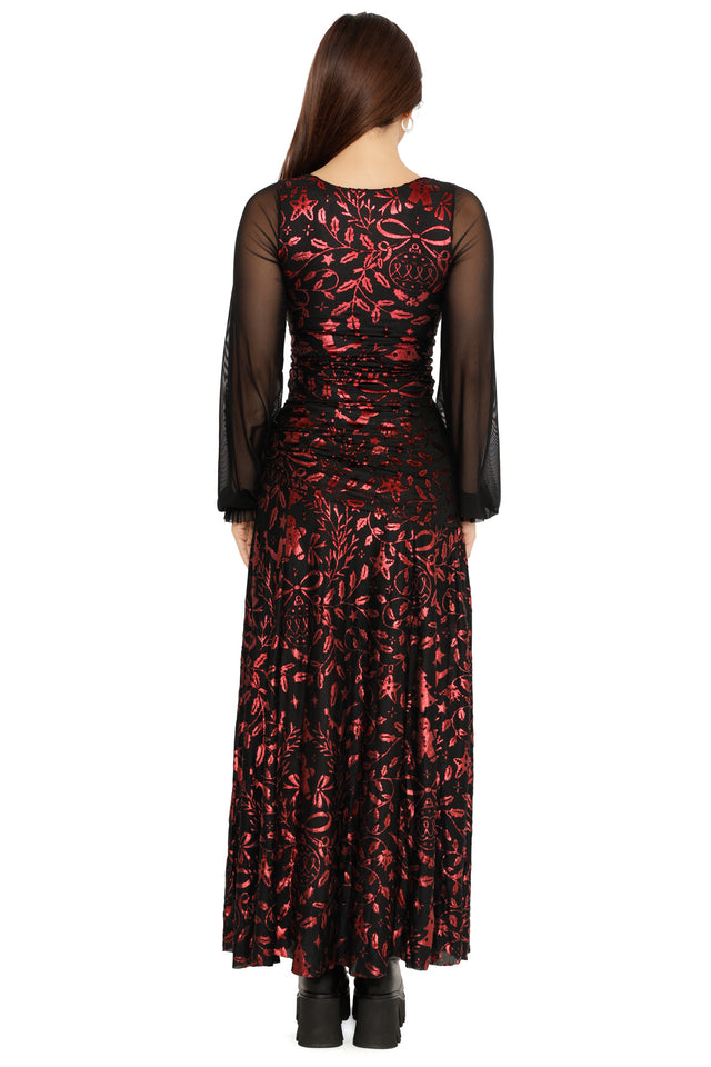 sheer sleeve red velvet crop top christmas party styling