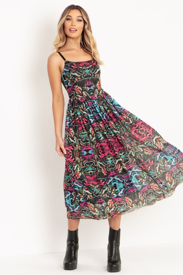 Hyper Moth Scoop Sheer Midaxi Dress