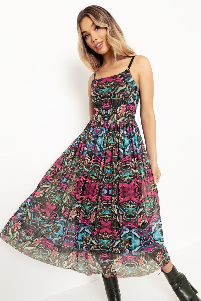 Hyper Moth Scoop Sheer Midaxi Dress