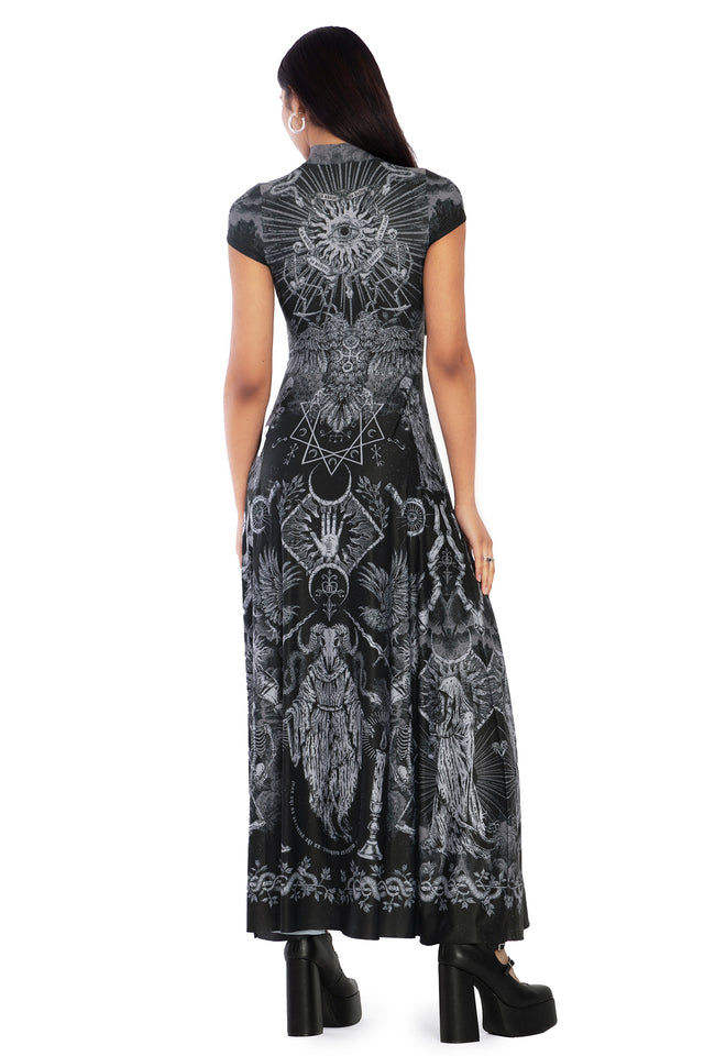 BlackMilk Clothing - Dark Rites High Neck Cap Sleeve Maxi Dress