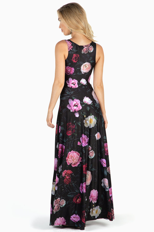 Fun Times Friday bring back Dark Rose Princess Maxi Dress, black floral princess maxi dress by BlackMilk Clothing