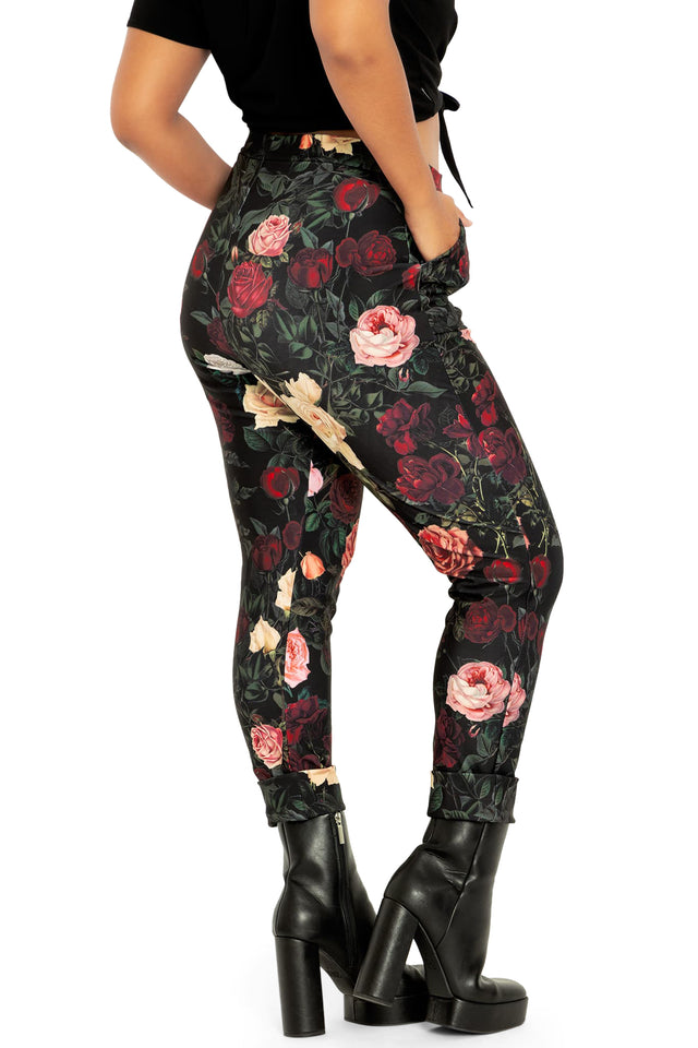 BlackMilk Clothing - Dark Roses Cuffed Pants