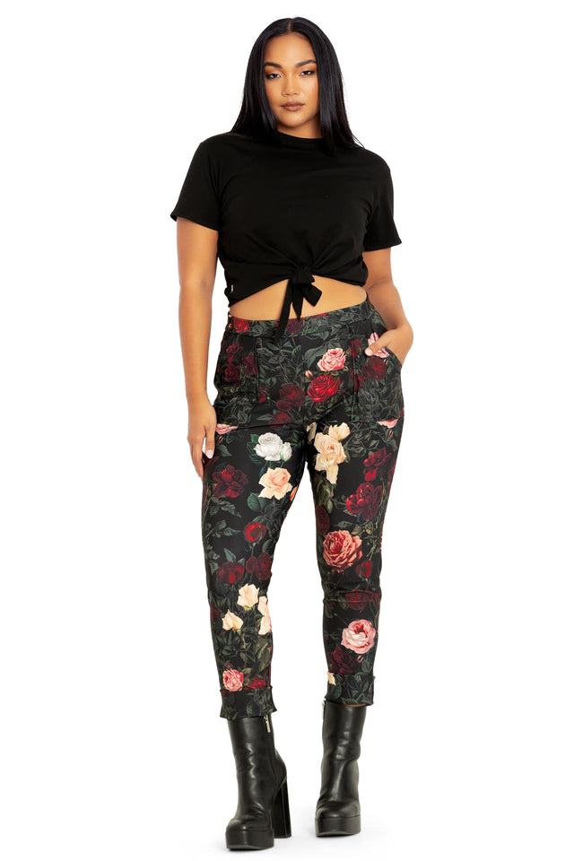 Dark Roses Cuffed Pants front