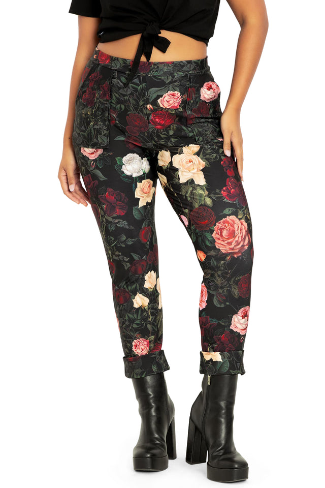 Dark Roses Cuffed Pants wide