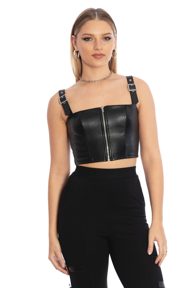 Dead Of Night Buckle Shoulder Crop