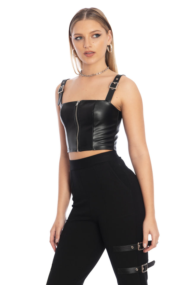 Dead Of Night Buckle Shoulder Crop