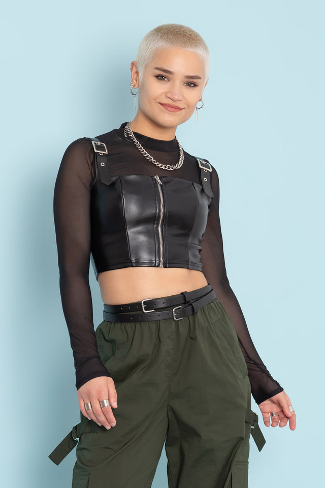 BlackMilk Clothing - Halloween Collection - Dead of Night Buckle Shoulder Crop