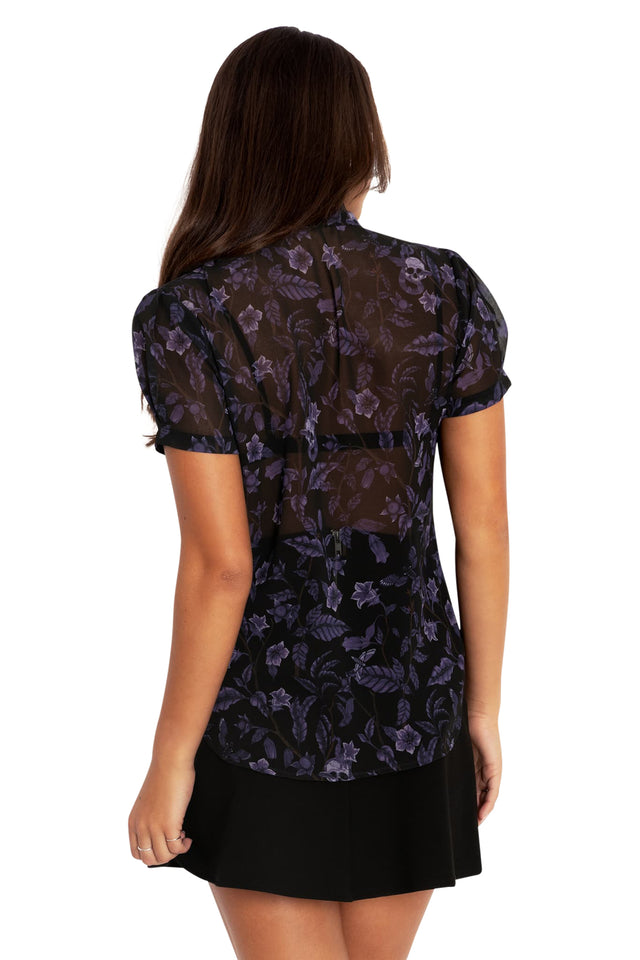 Deadly Nightshade Puff Sleeve Cute As A Button Shirt Back