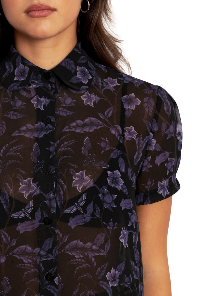 Deadly Nightshade Puff Sleeve Cute As A Button Shirt Print