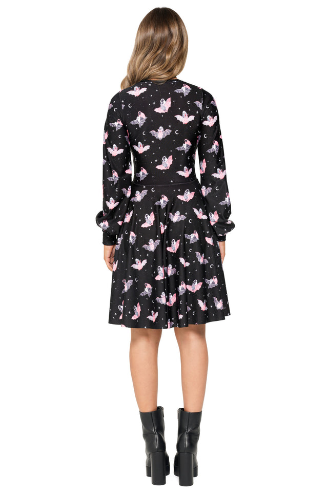 Death Riding Bats Bishop Sleeve Longline Dress