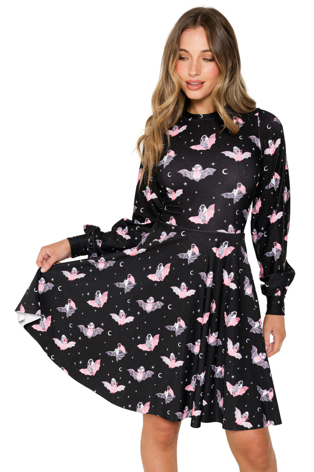 Death Riding Bats Bishop Sleeve Longline Dress