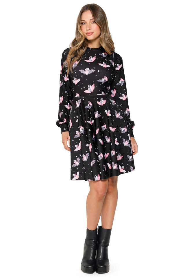 Death Riding Bats Bishop Sleeve Longline Dress
