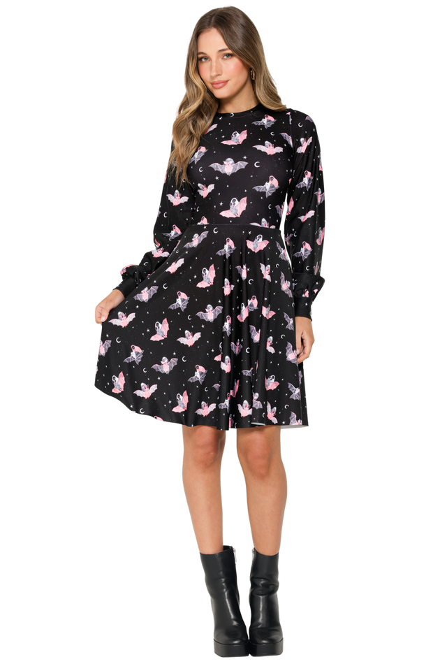 Death Riding Bats Bishop Sleeve Longline Dress