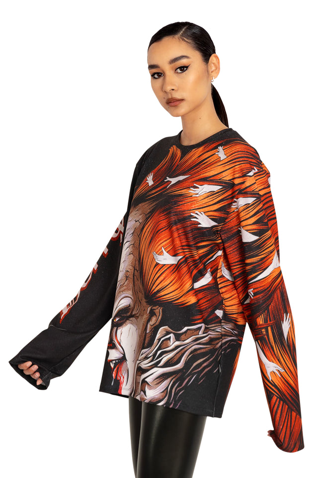 BlackMilk Clothing x Warner Brothers IT - Derry Is Calling Long Sleeve Oversized Boyfriend Tee - Warner Bros. Merchandise - Collaboration apparel - Licenced.