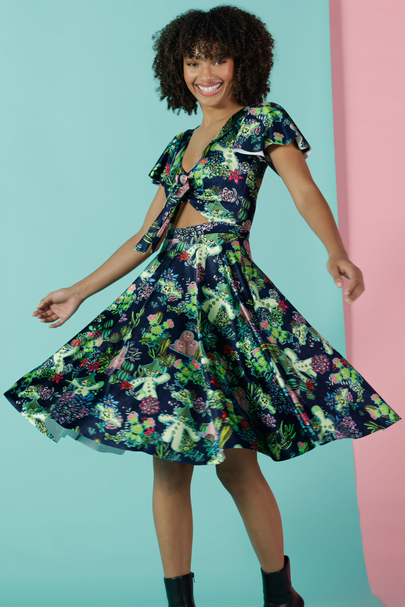 farm rio black flowered bust midi dress BlackMilk | Desert Garden Rio Midi Dress | Green