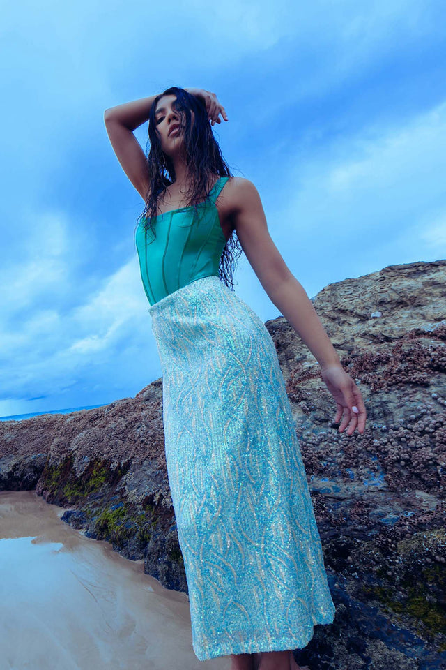 BlackMilk Clothing - Diamond Waves Sequin A Line Midaxi Skirt