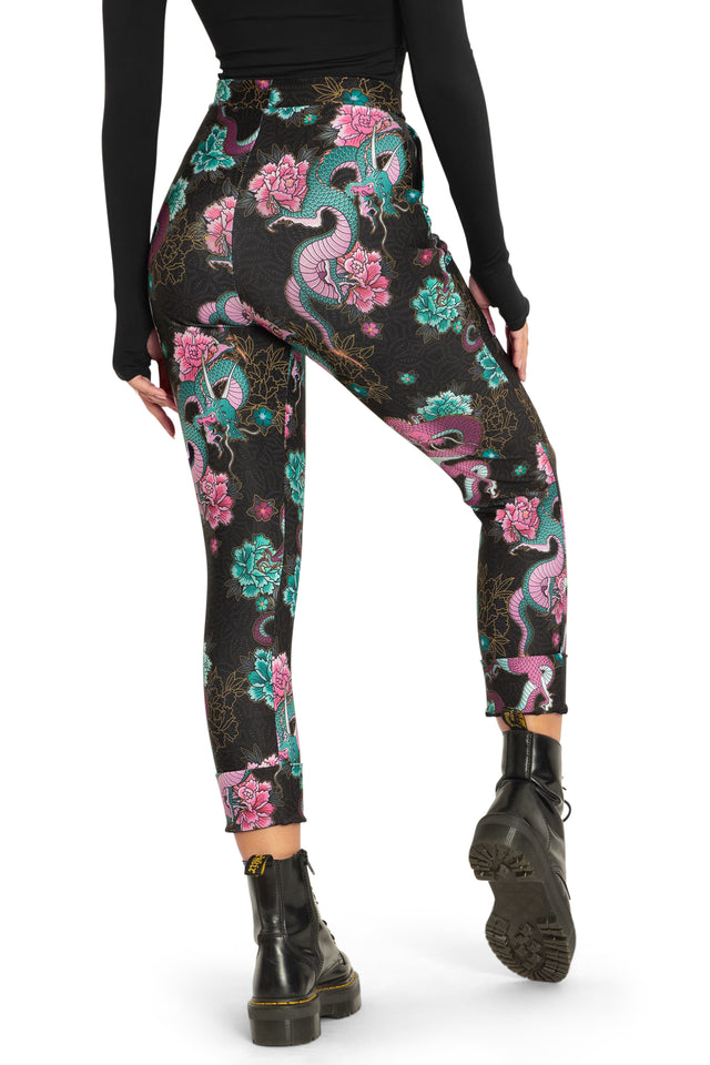 BlackMilk Clothing - Dragon Bouquet Cuffed Pants