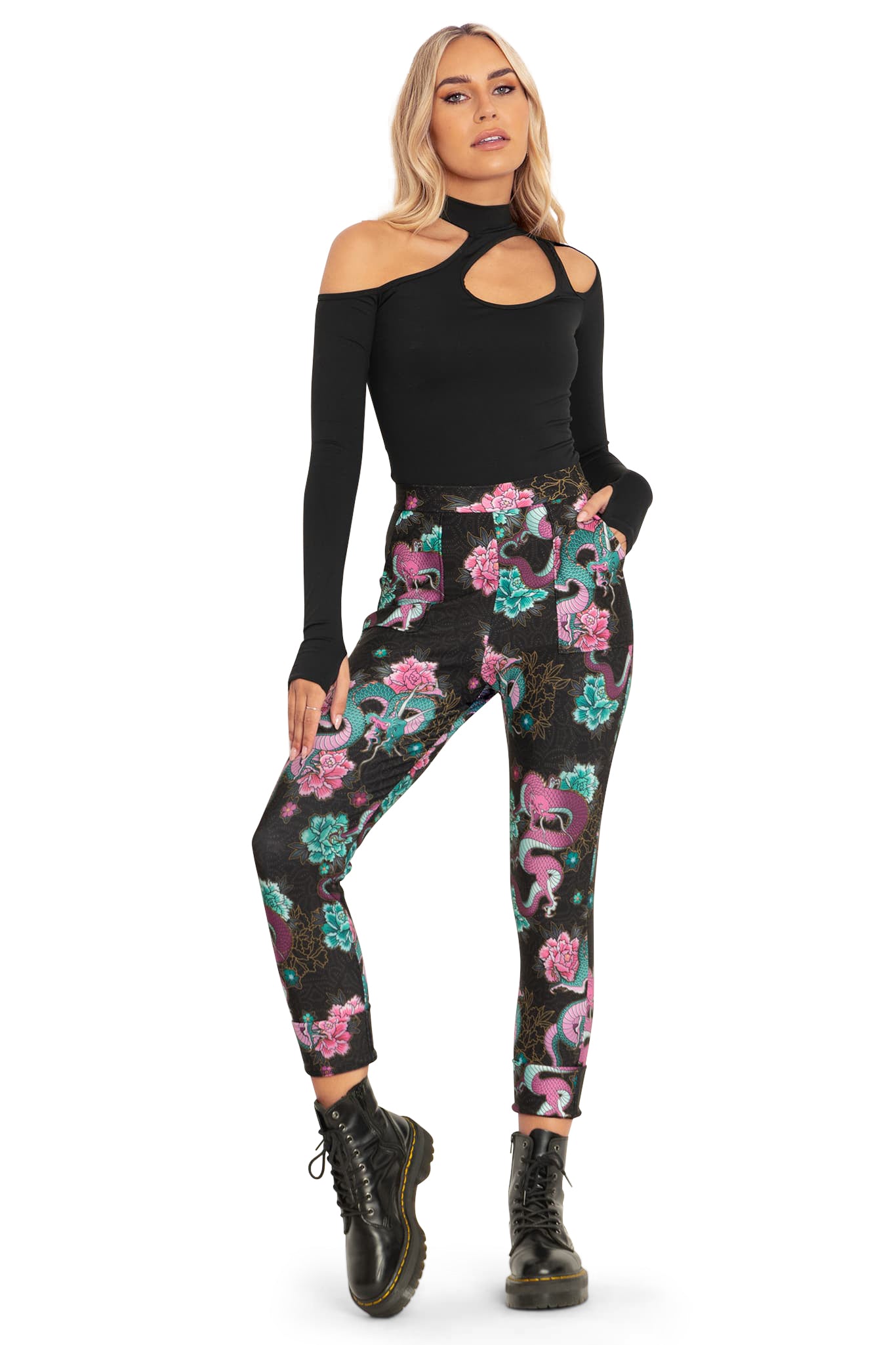 Blackmilk traveller black and outlet purple pants size large