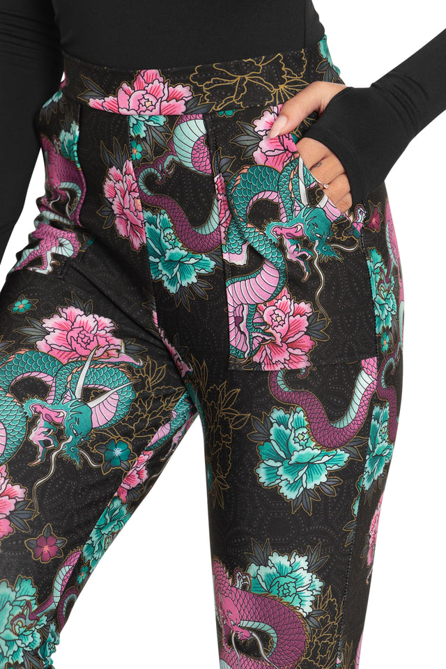 Dragon Bouquet Cuffed Pants print