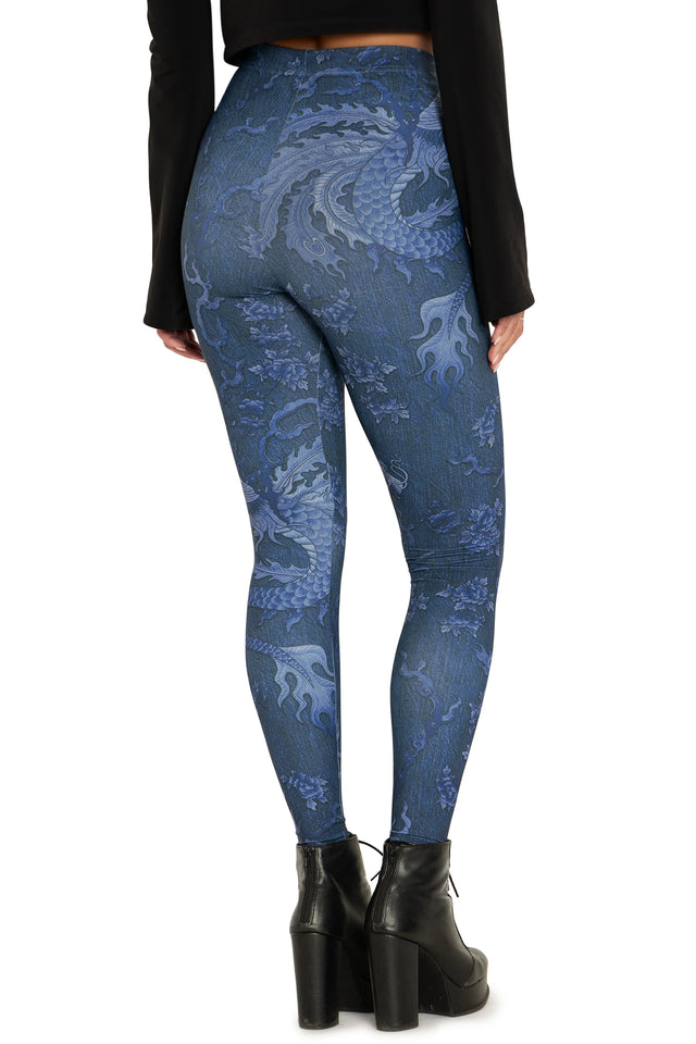 Dragon Rising Denim High Waisted Matte Finish Leggings  Back