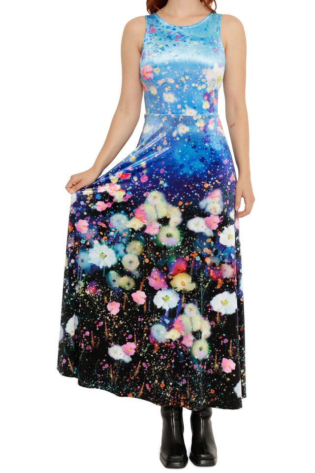 Dreaming in Twilight Watercolours Velvet Princess Maxi Dress