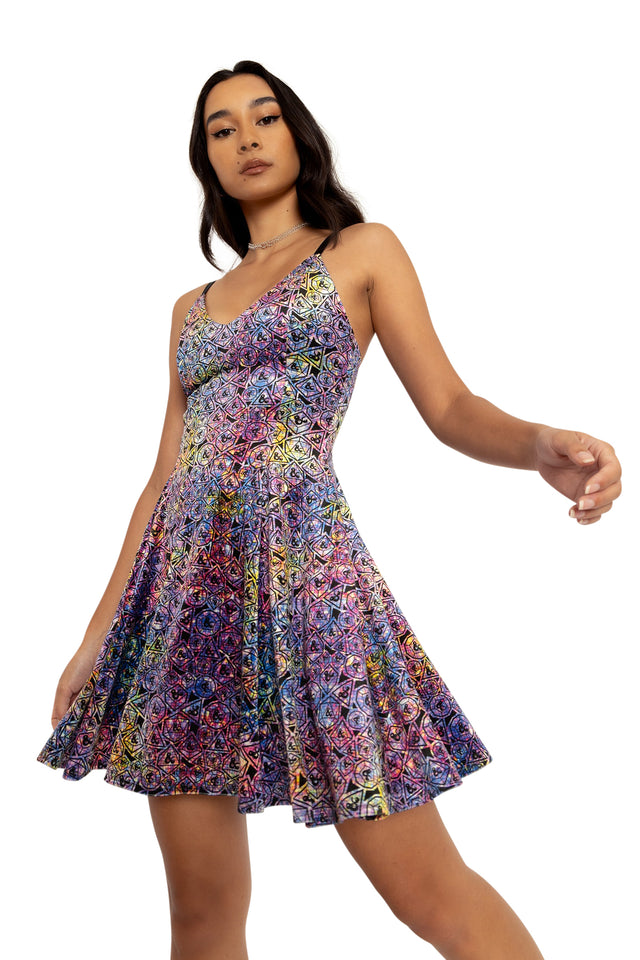 Dungeons And Dragons Glitter Dice Velvet Strappy Mini Dress Wide